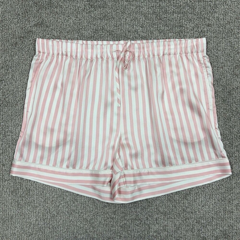 Petite Plume Sleep Shorts Womens XL Pink Striped Silk Satin Pajama Lounge